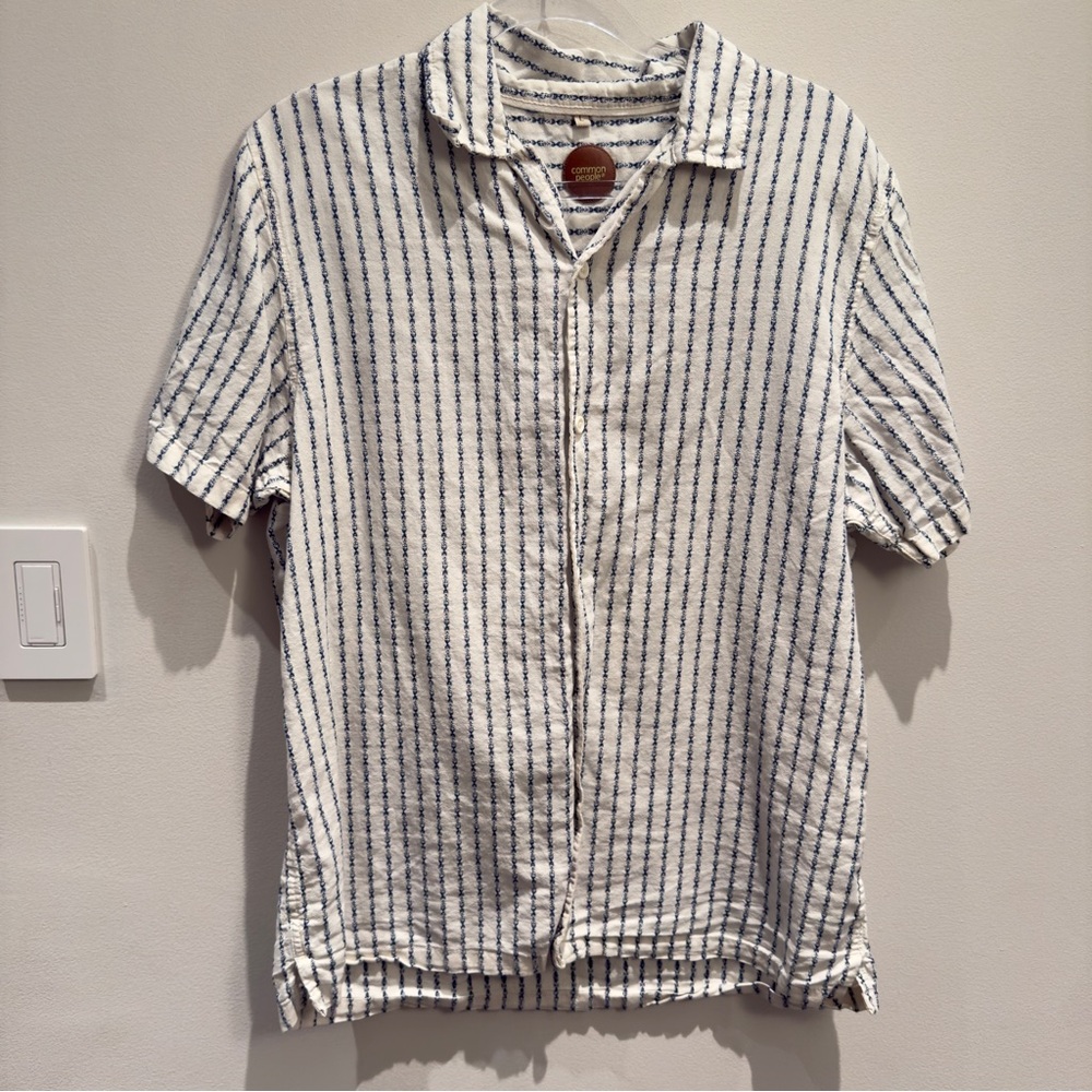 Common People Classic Blue Striped Casual Shirt Button Up Size Large Men’s